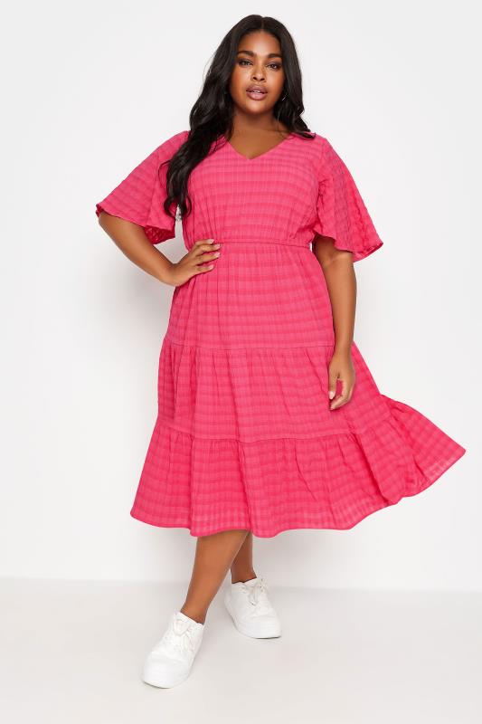 YOURS Plus Size Pink Textured Smock Midi Dress | Yours Clothing 1