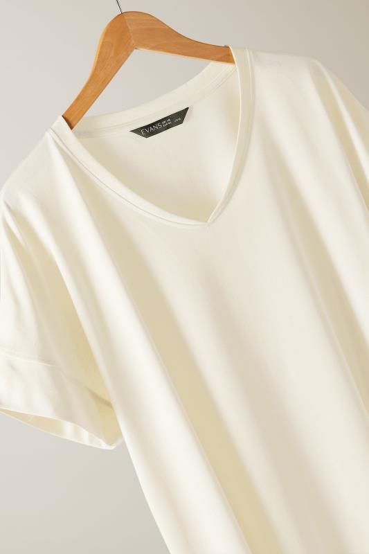 EVANS Plus Size Ivory White V-Neck Modal Rich T-Shirt | Evans 7