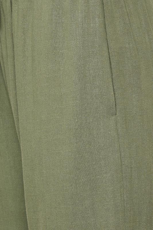 LTS Tall Women's Khaki Green Linen Tie Waist Cropped Trousers | Long Tall Sally  1
