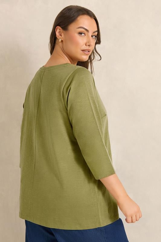 EVANS Plus Size Moss Green V-Neck Cotton Top | Evans 2