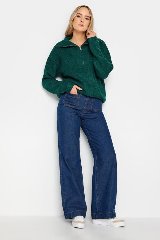 LTS Tall Dark Green Marl Zip Funnel Neck Jumper | Long Tall Sally  2