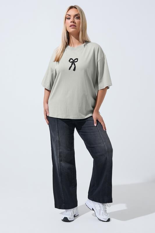 LIMITED COLLECTION Plus Size Grey Bow Beaded Top 2