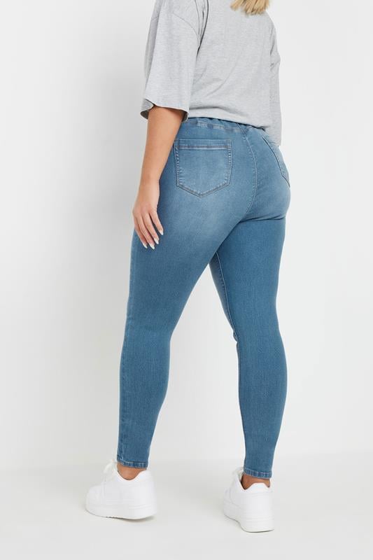 YOURS FOR GOOD Plus Size Mid Blue Pull On Stretch JENNY Jeggings | Yours Clothing 2
