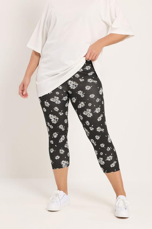 YOURSET 2 PACK Plus Size Black Daisy Cropped Leggings | Yours Clothing 2