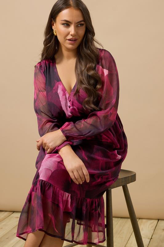 Plus Size  EVANS Curve Red Floral Print Half Placket Dress