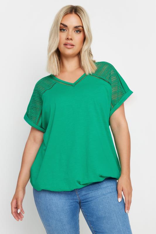 YOURS Plus Size Green Bubble Hem Top | Yours Clothing 1