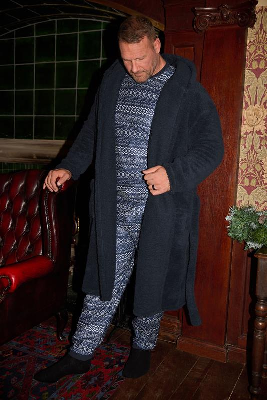 BadRhino Big & Tall Navy Blue Super Soft Borg Dressing Gown | BadRhino 1