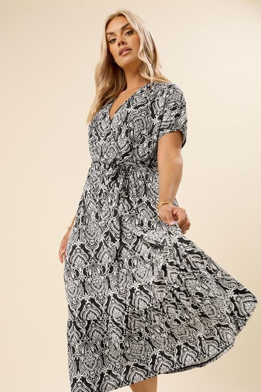 Plus Size  YOURS Curve Black Paisley Print Midaxi Wrap Dress