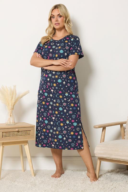  YOURS Curve Navy Blue Celestial Midaxi Nightdress