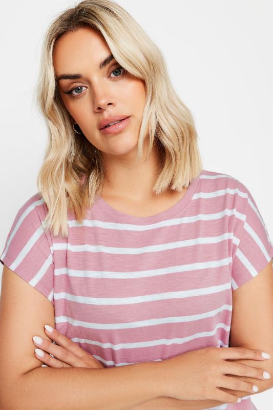 YOURS Plus Size Pink Stripe Grown On Sleeve T-Shirt | Yours Clothing  4