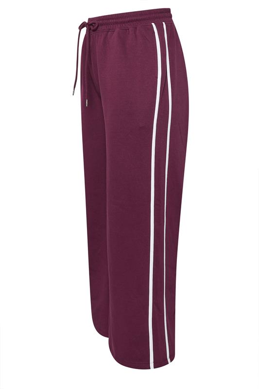YOURS Plus Size Burgundy Red Side Stripe Wide Leg Joggers | Yours Clothing 5