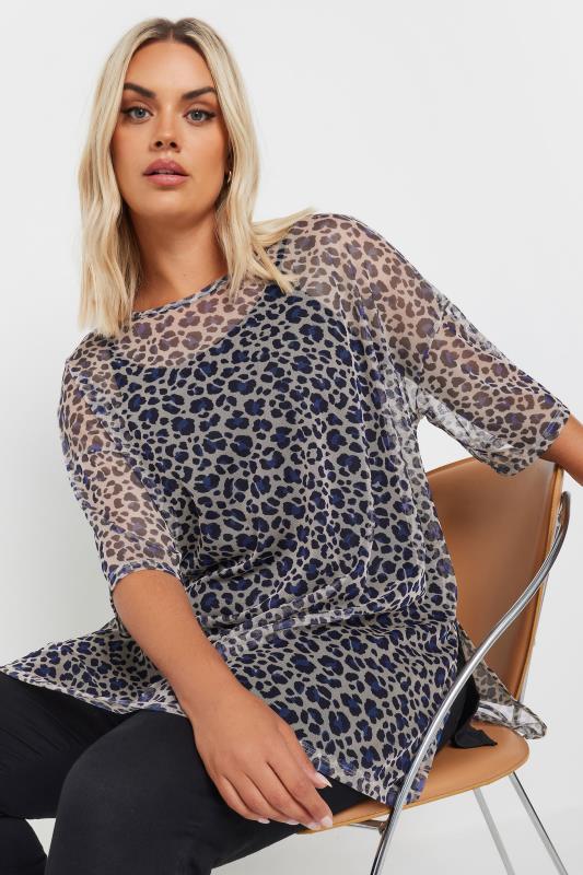 YOURS Plus Size Natural Brown Leopard Print Oversized Mesh Top | Yours Clothing 1