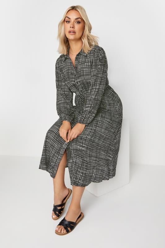 YOURS Plus Size Black & White Grid Check Print Midaxi Shirt Dress | Yours Clothing 3