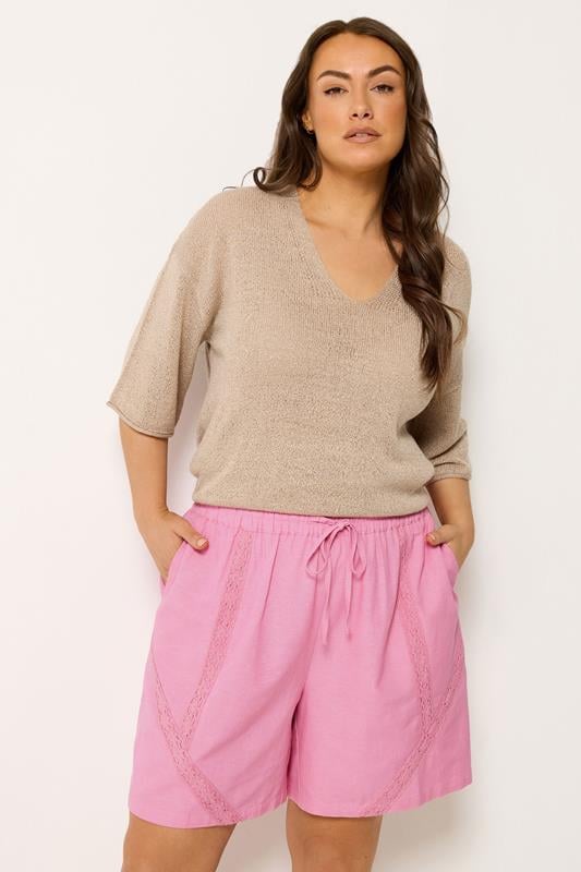  YOURS Curve Pink Crochet Drawstring Shorts