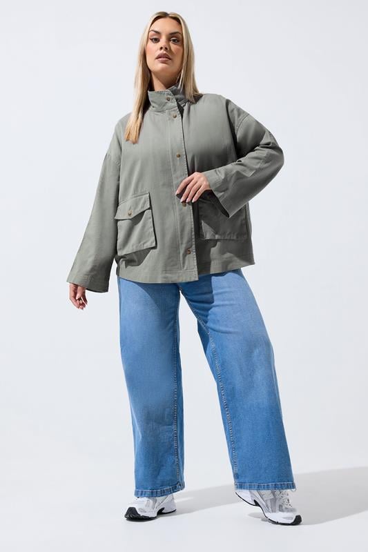 LIMITED COLLECTION Plus Size Stone Grey Funnel Neck Shacket | Yours Clothing 1