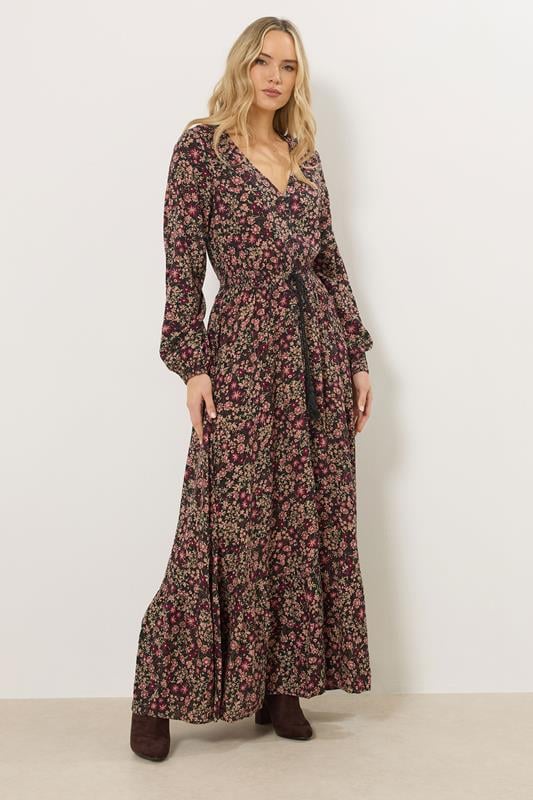 LTS Tall Black Floral Button Maxi Dress | Long Tall Sally 1