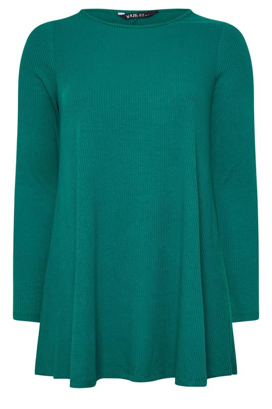 YOURS Plus Size Teal Green Side Split Ribbed T-Shirt | Yours Clothing 5