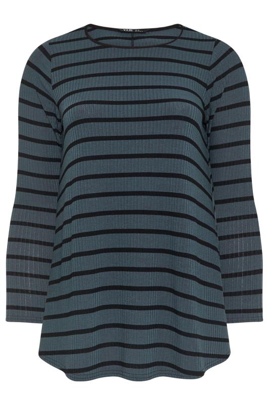 YOURS Plus Size Charcoal Grey Stripe Long Sleeve Swing Top | Yours Clothing 5