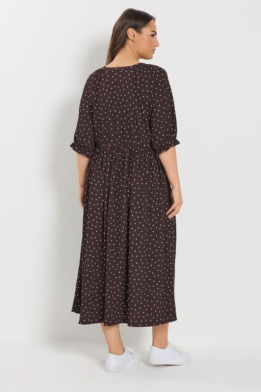 YOURS Plus Size Chocolate Brown Polka Dot Dress | Yours Clothing 2