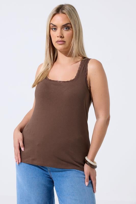  LIMITED COLLECTION Curve Brown Lace Trim Vest Top