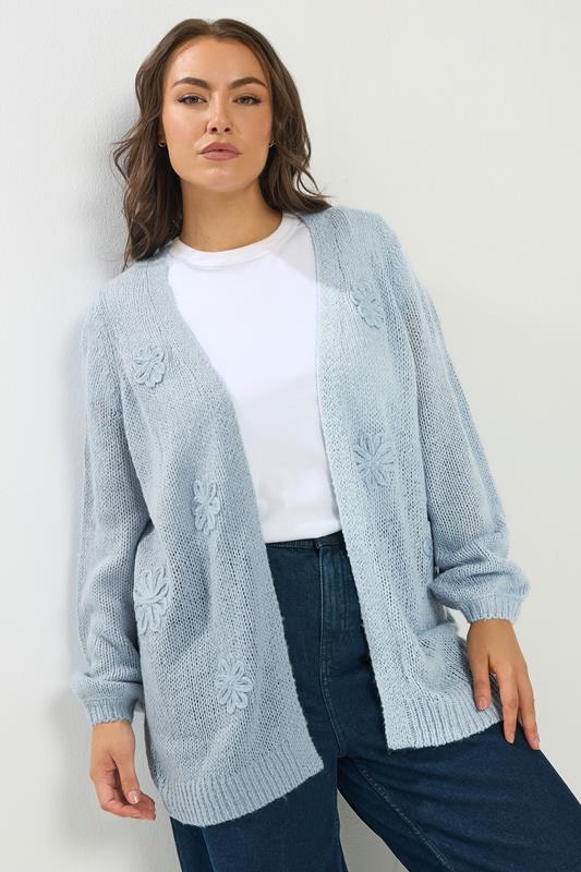 Plus Size  YOURS Curve Blue Flower Detail Soft Touch Cardigan