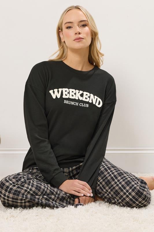  LTS Tall Black 'Weekend Brunch Club' Slogan Lounge Top