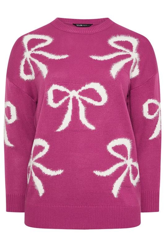 YOURS Plus Size Pink Fluffy Bow Knitted Jumper | Yours Clothing 5