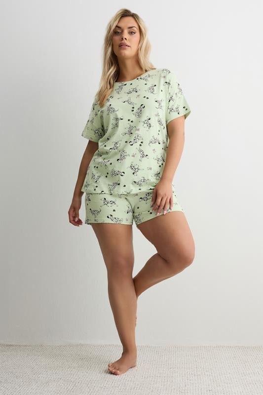  YOURS Curve Green Dalmatians Short Sleeve Pyjama Set