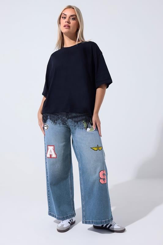  LIMITED COLLECTION Curve Blue Badge Applique Wide Leg Jeans