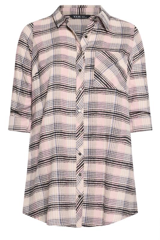 YOURS Plus Size Pink Check Boyfriend Shirt | Yours Clothing 5