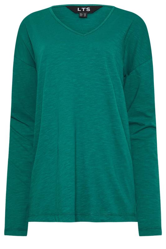 LTS Tall Dark Green V-Neck Long Sleeve Cotton T-Shirt | Long Tall Sally 5