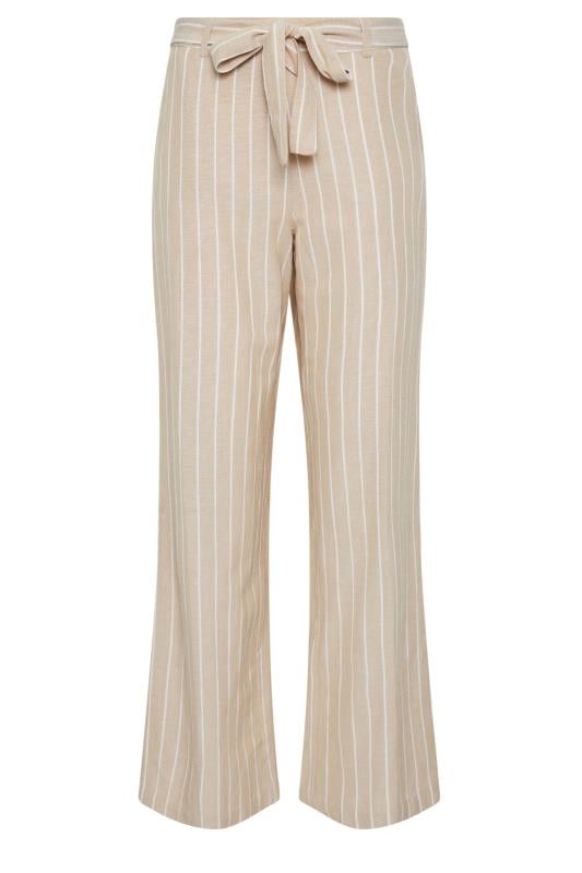 LTS Tall Women's Stone Brown Stripe Linen Wide Leg Trousers | Long Tall Sally 5