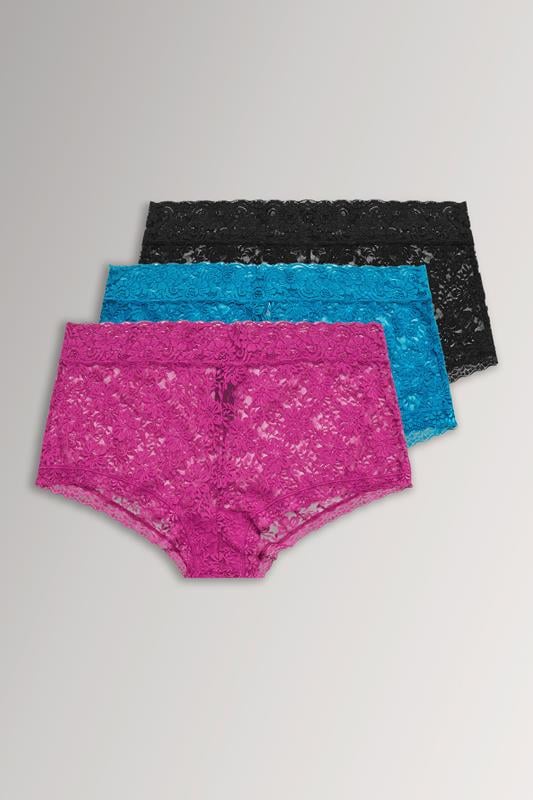  YOURSET 3 PACK Curve Pink & Blue Lace Mid Rise Shorts