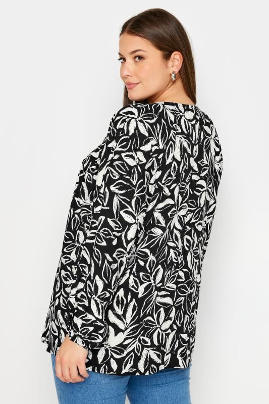 YOURS Plus Size Black Floral Print Balloon Sleeve Blouse | Yours Clothing  3
