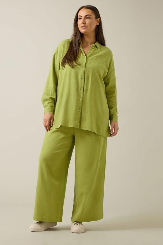  EVANS Curve Set Chartreuse Green Linen Shirt & Trouser