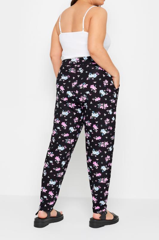 YOURS Plus Size Blue & Pink Floral Print Double Pleat Harem Trousers | Yours Clothing 3