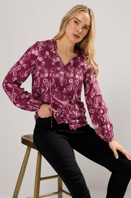 Tall  LTS Tall Dark Pink Paisley Button Tie Blouse