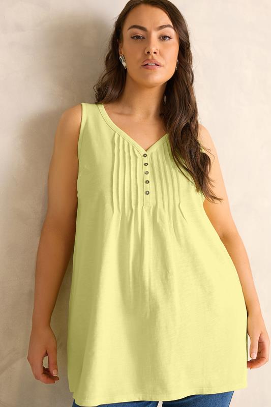  EVANS Curve Yellow Sleeveless Henley Top