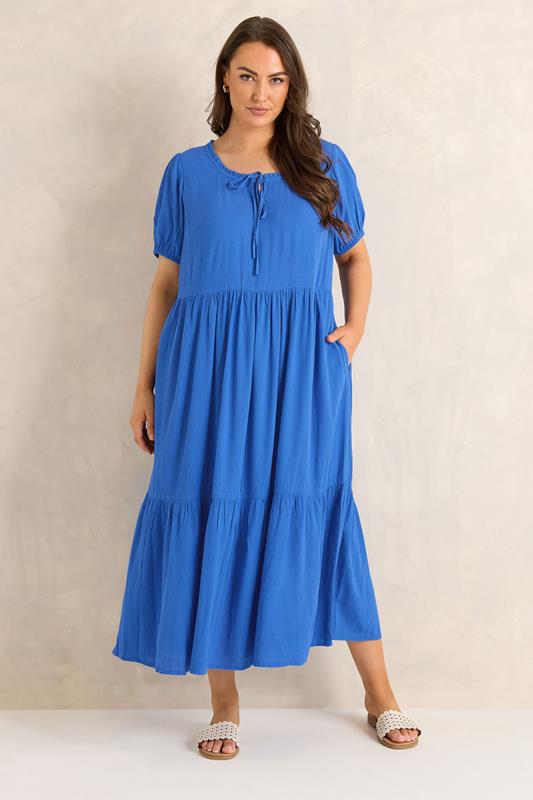  EVANS Curve Cobalt Blue Tiered Dress