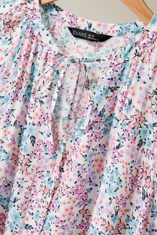 EVANS Plus Size Pink Floral Print Tie Neck Blouse | Evans 8