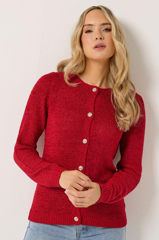 LTS Tall Bright Red Knitted Cardigan