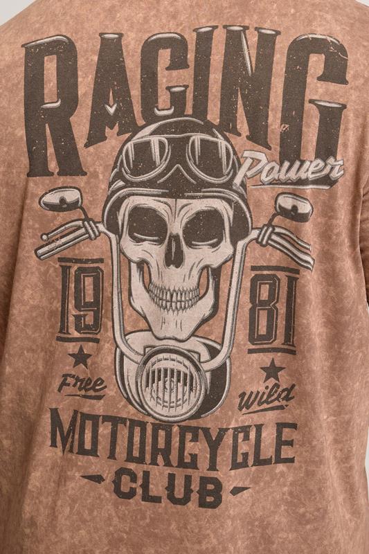 BadRhino Big & Tall Brown Acid Wash Skull Graphic T-Shirt | BadRhino 4