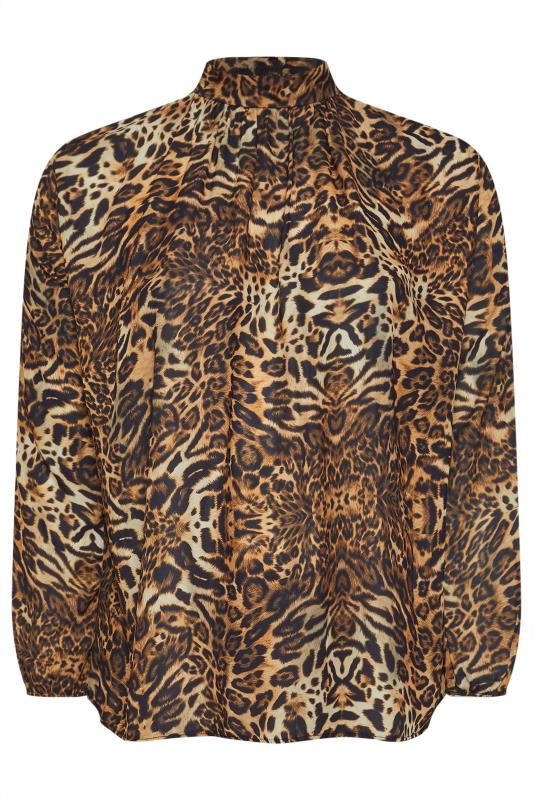 YOURS LONDON Plus Size Brown Animal Print High Neck Blouse | Yours Clothing 2