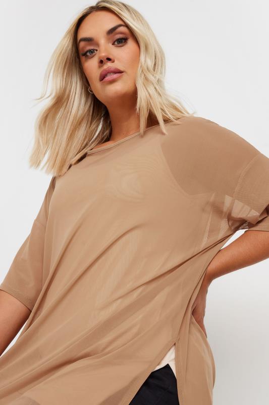 YOURS Plus Size Natural Brown Oversized Mesh Top | Yours Clothing 4