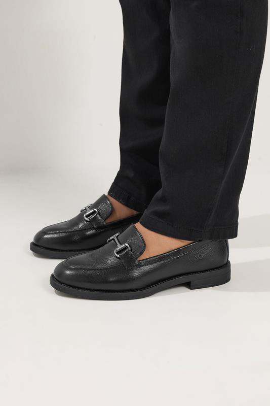 Black Metal Trim Loafers In Wide E Fit | Yours Clothing 2