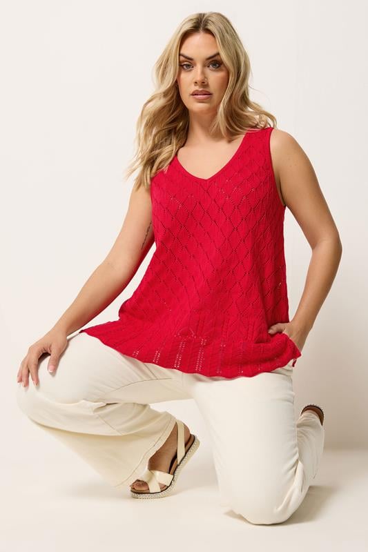 YOURS Curve Red Pointelle Knitted Vest Top