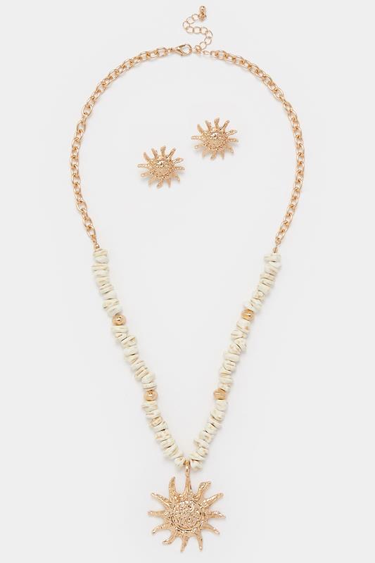 Gold Tone Statement Sun Necklace and Earring Set | Yours Clothing 1