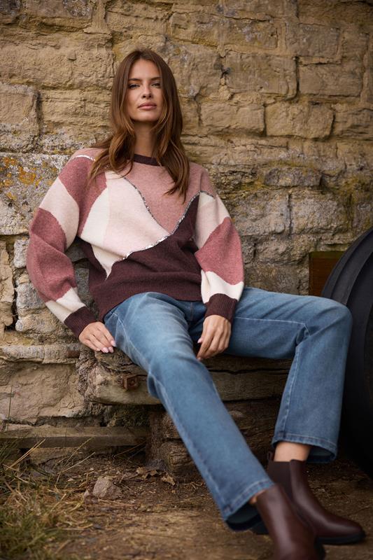 M&Co Brown Sequin Embellished Patchwork Knitted Jumper