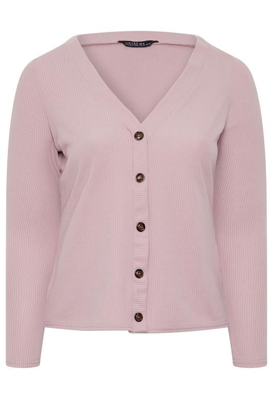 LIMITED COLLECTION Plus Size Pink Ribbed Button Cardigan | Yours Clothing 5