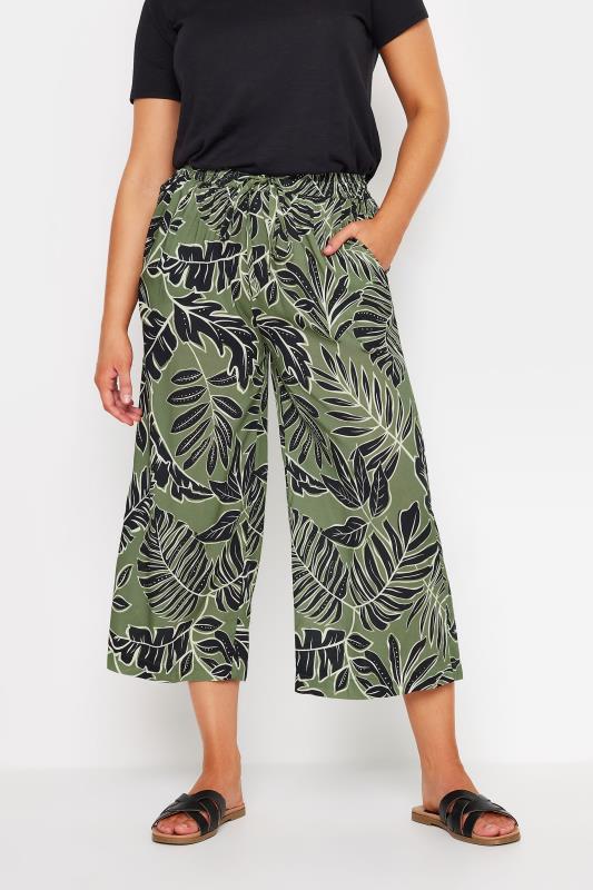 M&Co Khaki Green & Black Tropical Leaf Print Culottes | M&Co 2